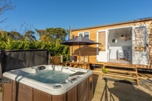 Pet friendly Norfolk shepherd's hut with hot tub and stunning views